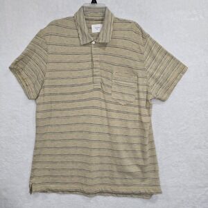 Billy Reid Men's Polo XXL Beige/Orange Striped Short Sleeve Golf Shirt 2XL